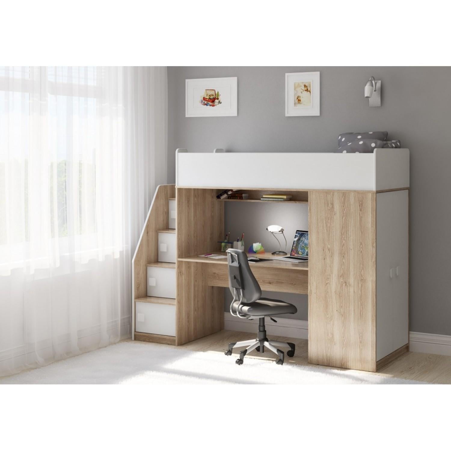 Кровать-чердак детский со шкафом и рабочей зоной N-212 70х175 см (100759) Кровать-чердак детский со шкафом и рабочей зоной N-212 70х175 см (100759)