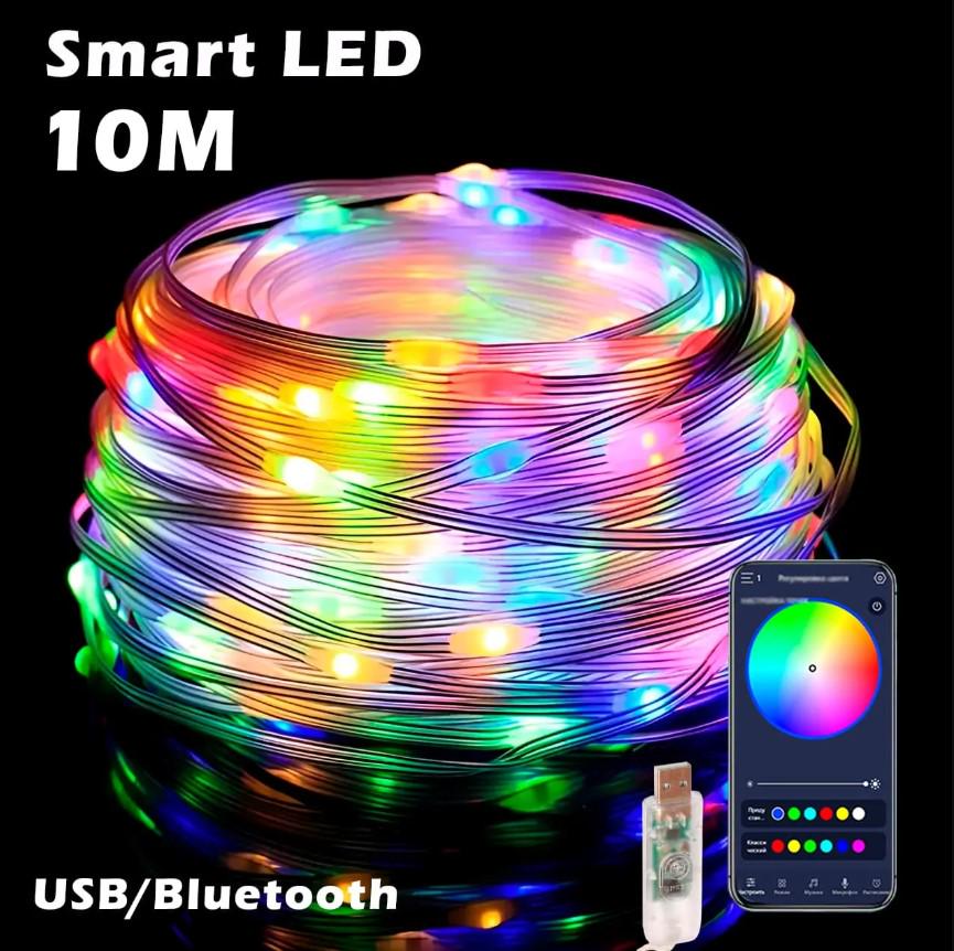 Гірлянда Smart Роса RGB USB BlueTooth 100LED з пультом та керуванням зі смартфона 10 м Різнокольоровий (1000-RV-300) - фото 3