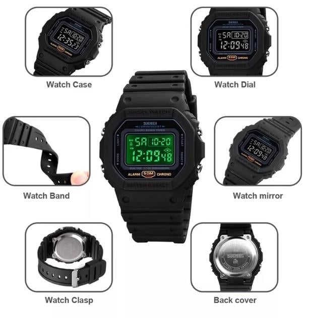 Наручные часы мужские Skmei военные электронные противоударные водонепроницаемые с подсветкой Черный (1628) - фото 6 Наручные часы мужские Skmei военные электронные противоударные водонепроницаемые с подсветкой Черный (1628) - фото 6