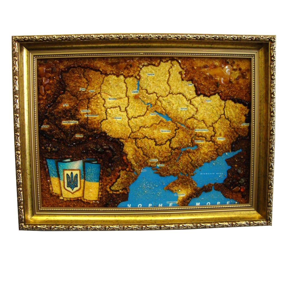Картина із янтарем Гранд Презент Карта України в рамі 30х40 см (Г-66)