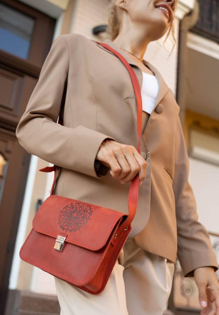 Бохо-сумка кожаная женская Лилу Коралловый (A-026163)