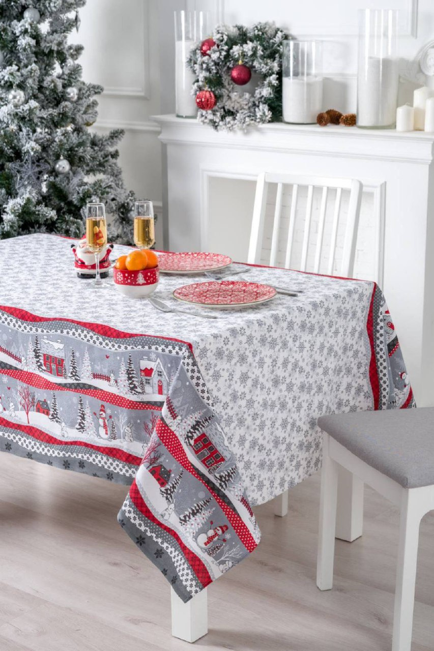 Скатертина льняна 150x220 см Білий із сірим