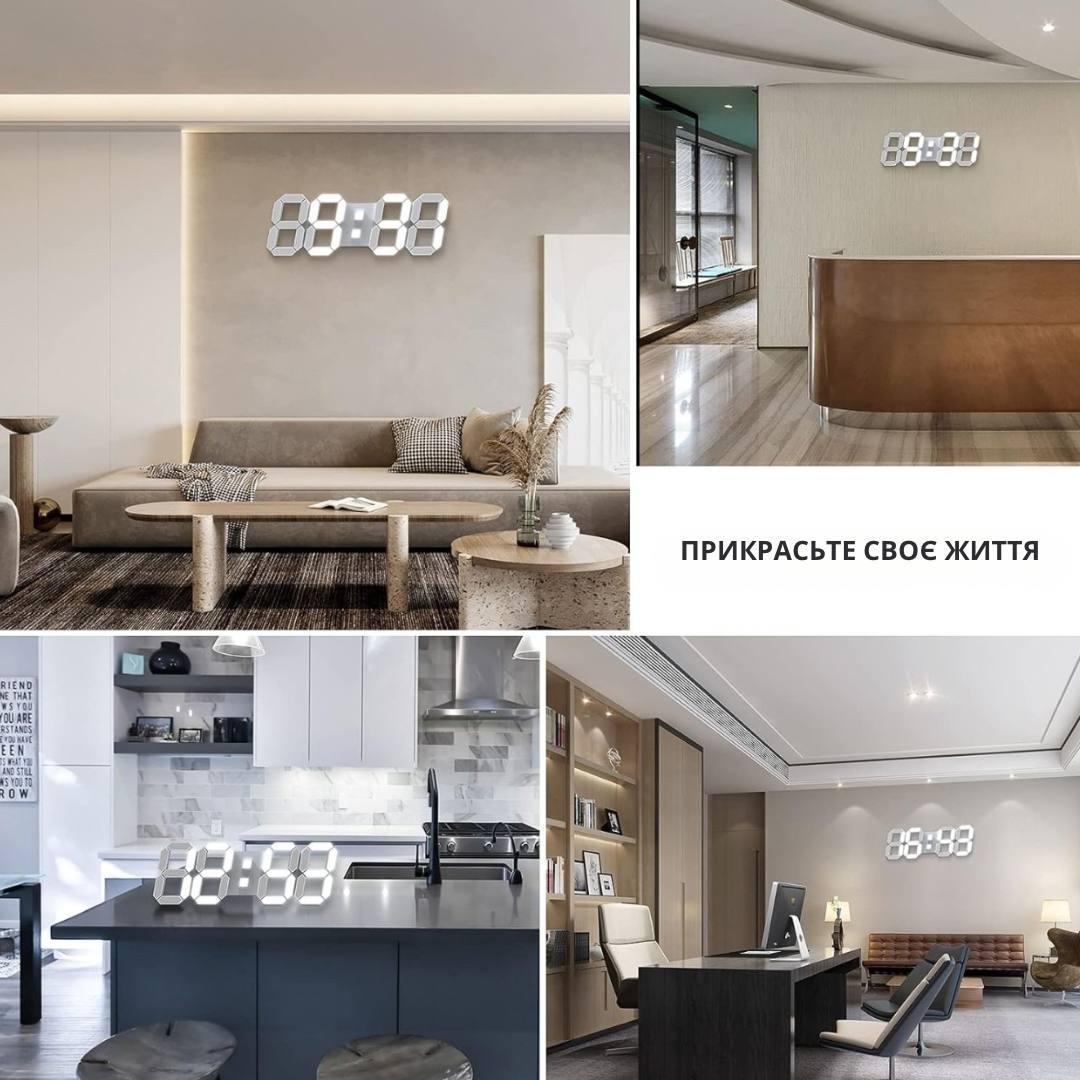 Часы настольные электронные 3D Bodasan с будильником термометром белая подсветка Белый (HF3D) - фото 2