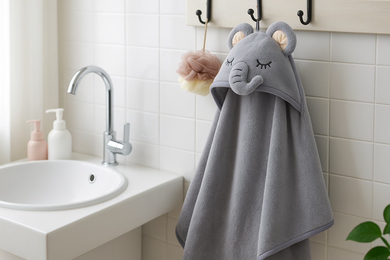 Полотенце-плед детское с капюшоном Слоник микрофибра 80х80 см Серый (DP-796-51/grey) - фото 2 Полотенце-плед детское с капюшоном Слоник микрофибра 80х80 см Серый (DP-796-51/grey) - фото 2