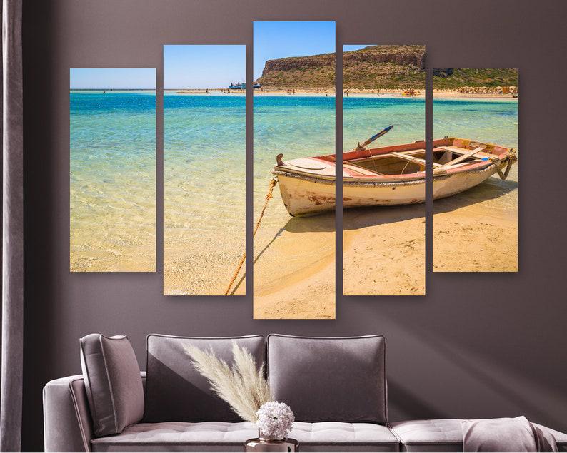 Модульная картина на холсте из пяти частей KIL Art Старая лодка на побережье 187x119 см (M51_XL_443)