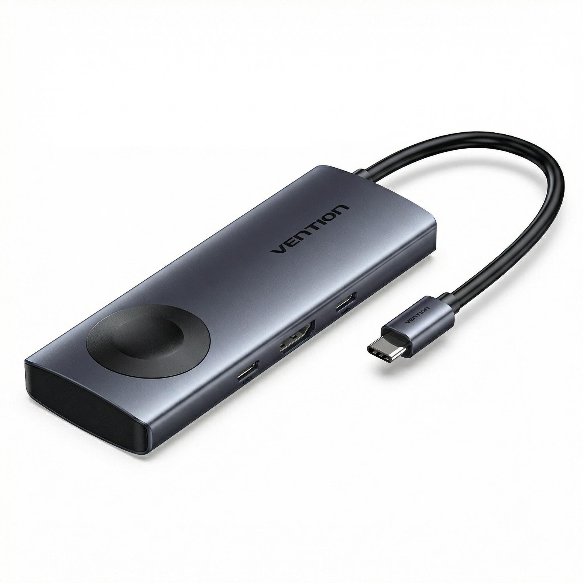 Док-станция с беспроводной зарядкой Vention HDMI 4K 60Гц PD 100 Вт Серый (TPMHB)