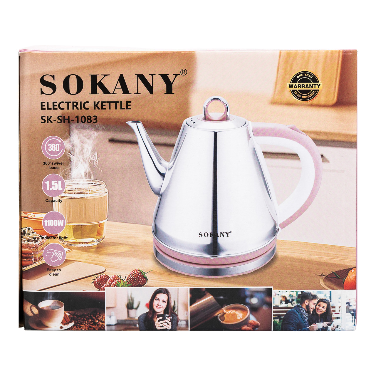 Чайник електричний з довгим носиком Sokany SK-SH-1083 1100 Вт 1,5 л Сріблястий/Рожевий (SK-SH-1083) - фото 11