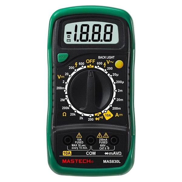 Мультиметр цифровой Mayilon MAS-830L 600 В 10 А прозвонка/тест диодов Черный (ML-07054)