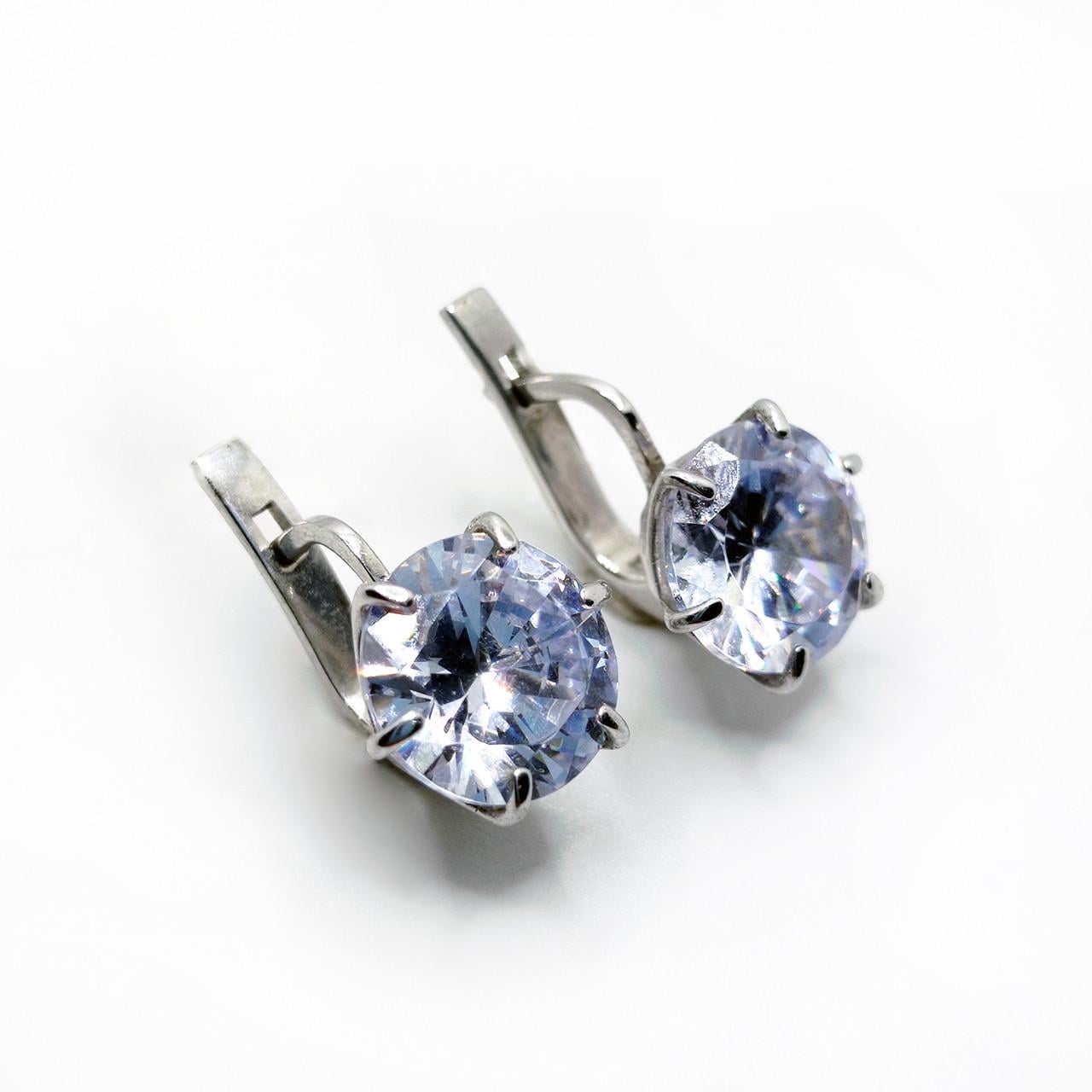 Серьги серебро белый фианит родированное 925° 4,98 г (571)