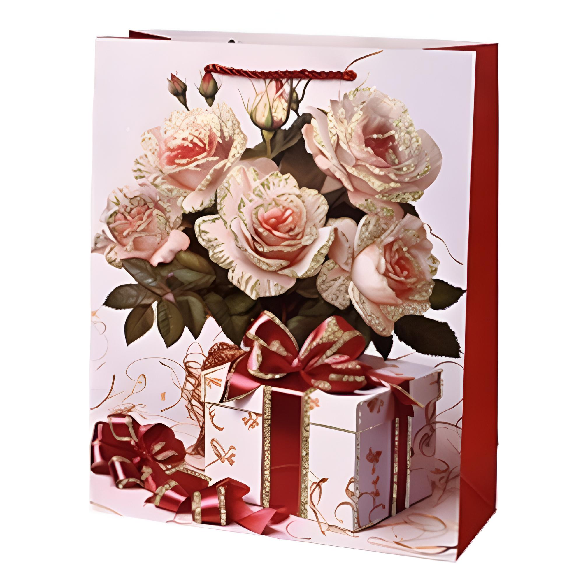 Подарочный пакет Flowers R98415-M 26х32х10 см Красный с белым (31153087) Подарочный пакет Flowers R98415-M 26х32х10 см Красный с белым (31153087)