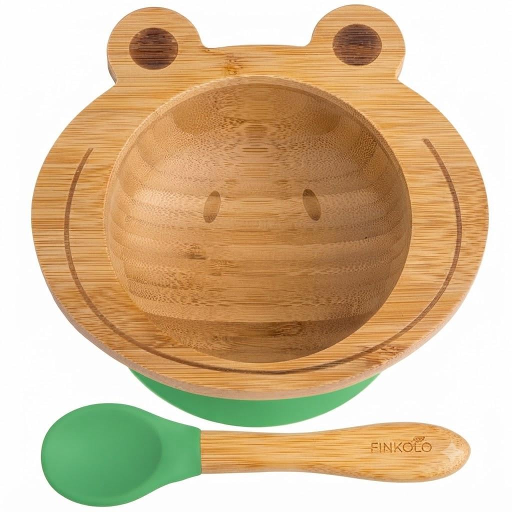 Дитяча тарілка-миска бамбукова з присоскою та ложечкою Frog (36261976)