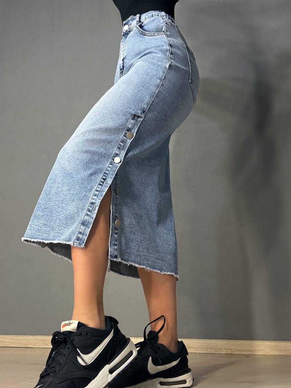 Юбка женская джинсовая Liana 558-559 меди прямая стрейчевая с разрезами на пуговицах р. 42 Голубой (6564)