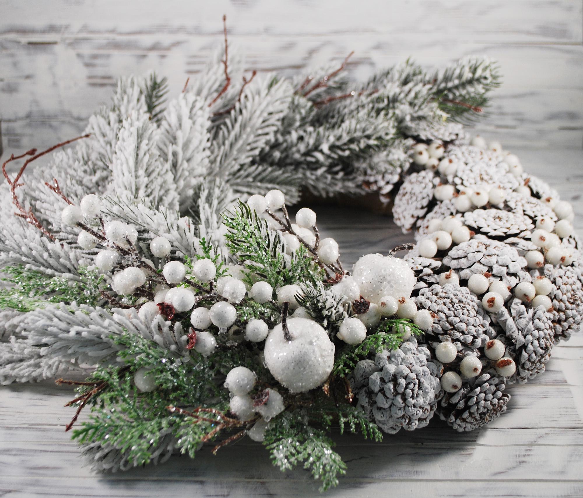 Вінок новорічний 40 см Білий (4781986) - фото 3 Вінок новорічний 40 см Білий (4781986) - фото 3