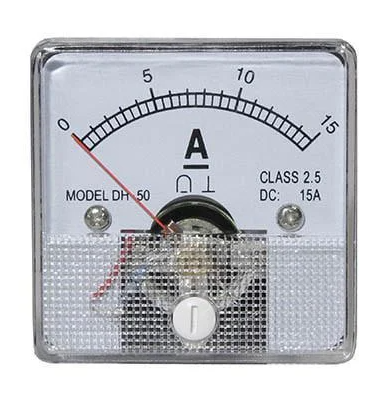 Амперметр стрелочный DC 15A квадратный 50х50 мм с шунтом (94995#)