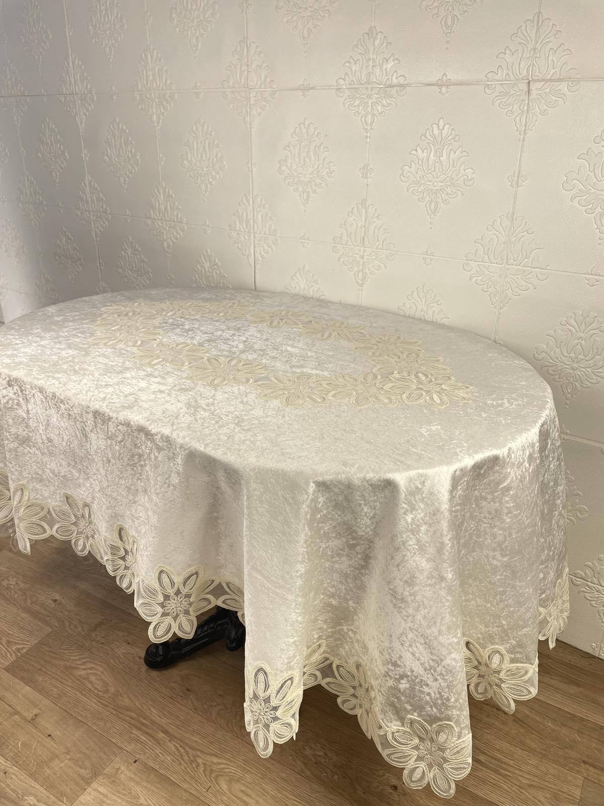 Скатертина велюрова Acme Tekstil PVS Daisy ovale 160x220 см Krem (CN37734) - фото 2