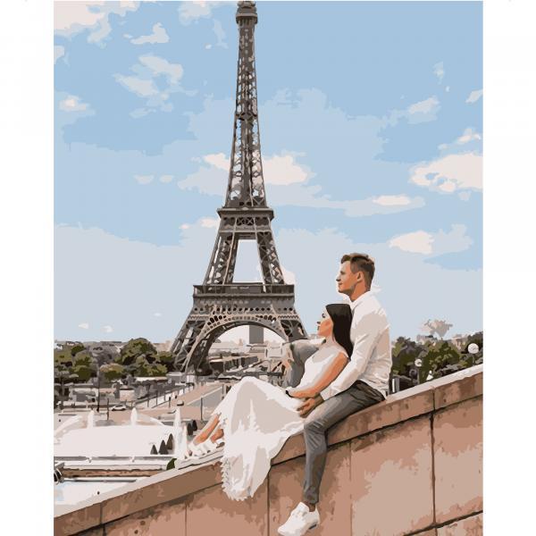 Набір для розпису за номерами Strateg Закохані біля Ейфелевої вежі 40х50 см (VA-1559-mt)
