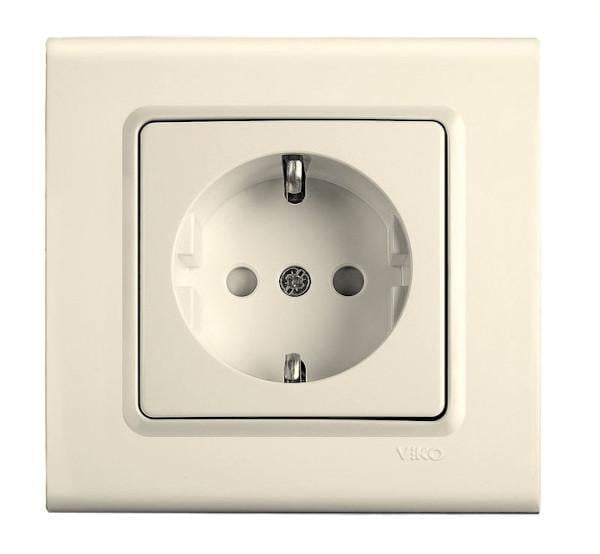 Розетка одинарная с заземлением Viko Linnera со шторками Кремовой (00000012576)