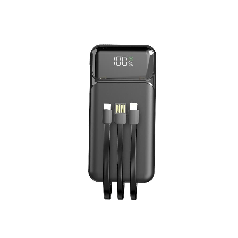 Повербанк 10000 mAh 22,5W з вбудованими кабелями Type-C та Lightning Чорний (557-900144)