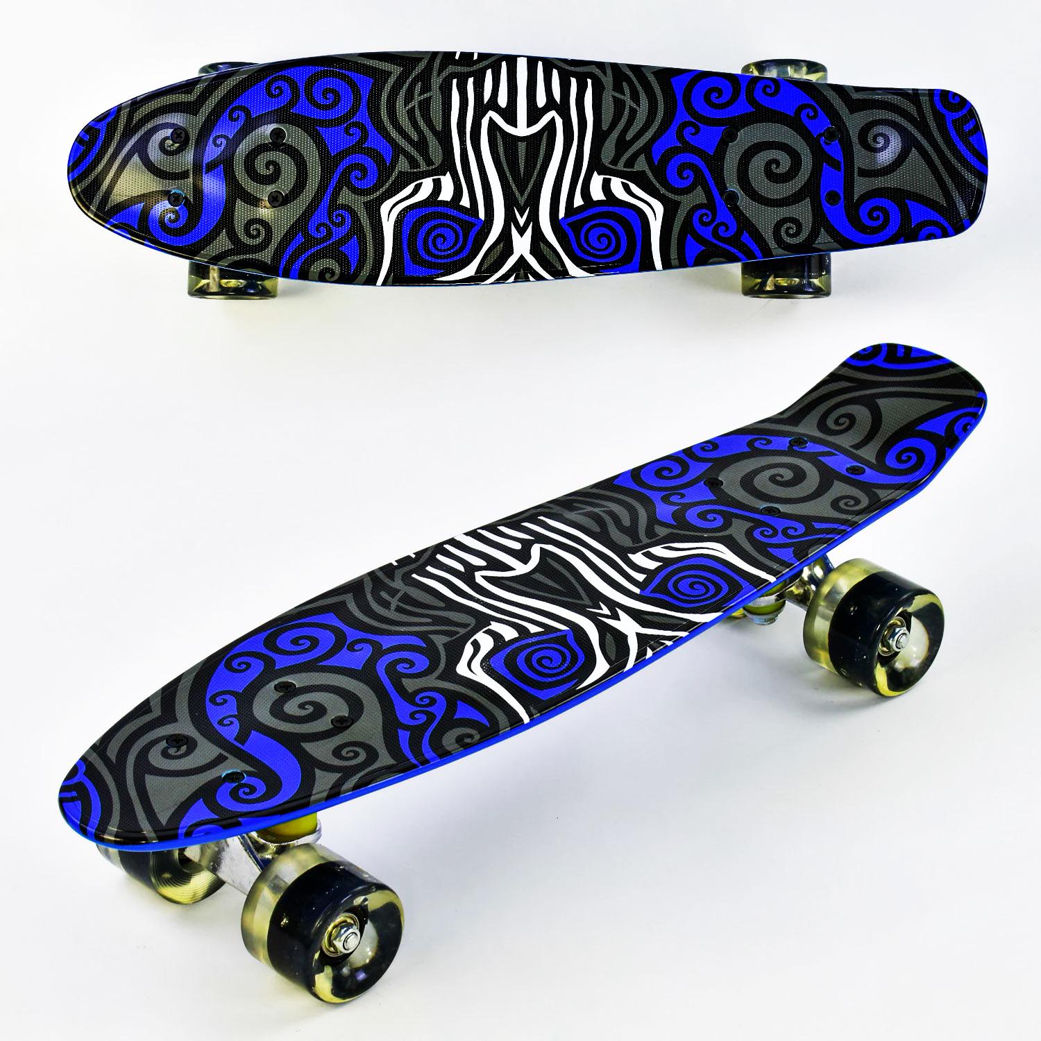 Скейт Пенні борд Best Board з PU колесами які світяться Black/Blue (74547) - фото 2