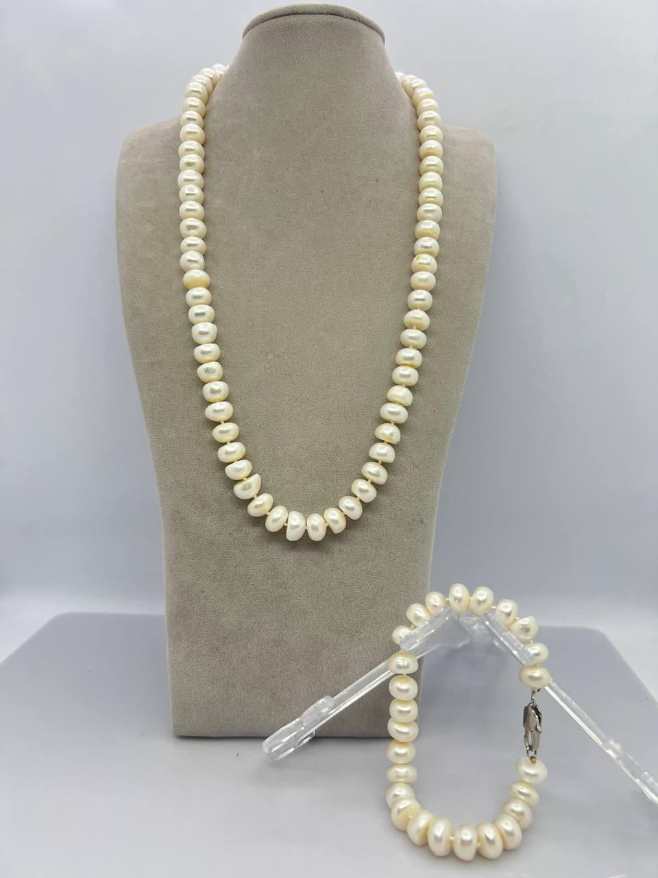 Комплект бусы и браслет жемчуг 52 см 22 см Белый (11084)