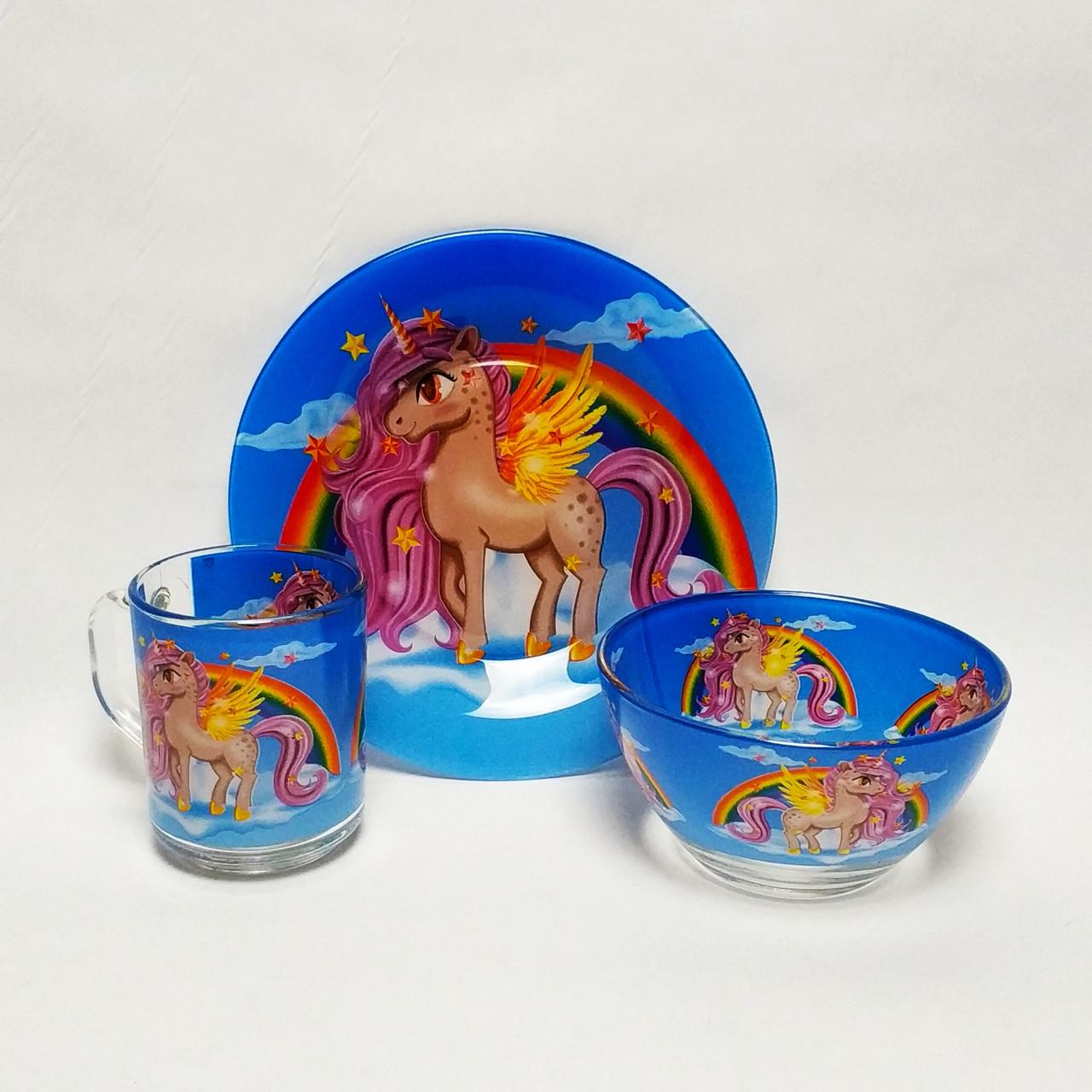 Набір дитячого скляного посуду Єдиноріг на веселці (472877-Prob)