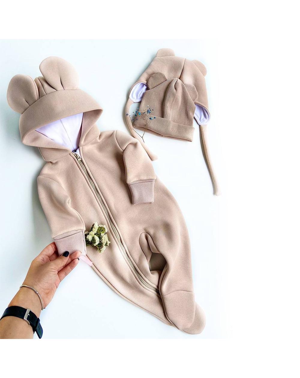 Комбинезон детский BUNNY BOX Микки с ушками триника утепленный р. 56 Бежевый (00356)