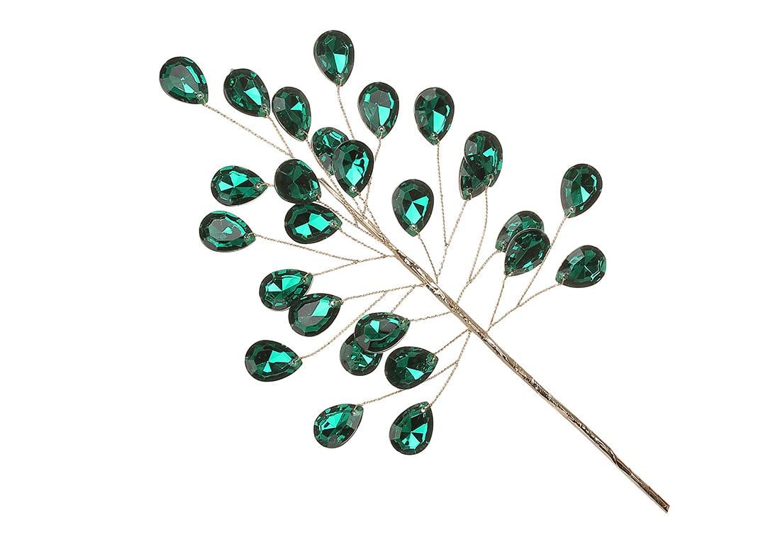Декоративная ветвь с кристаллами 23 см Зеленый (CR8-473)