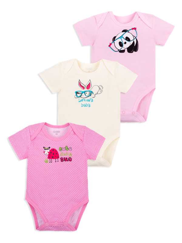 Набор боди летнее детское для девочки Gabbi Обаяшка 62 см 3 шт. (12076)