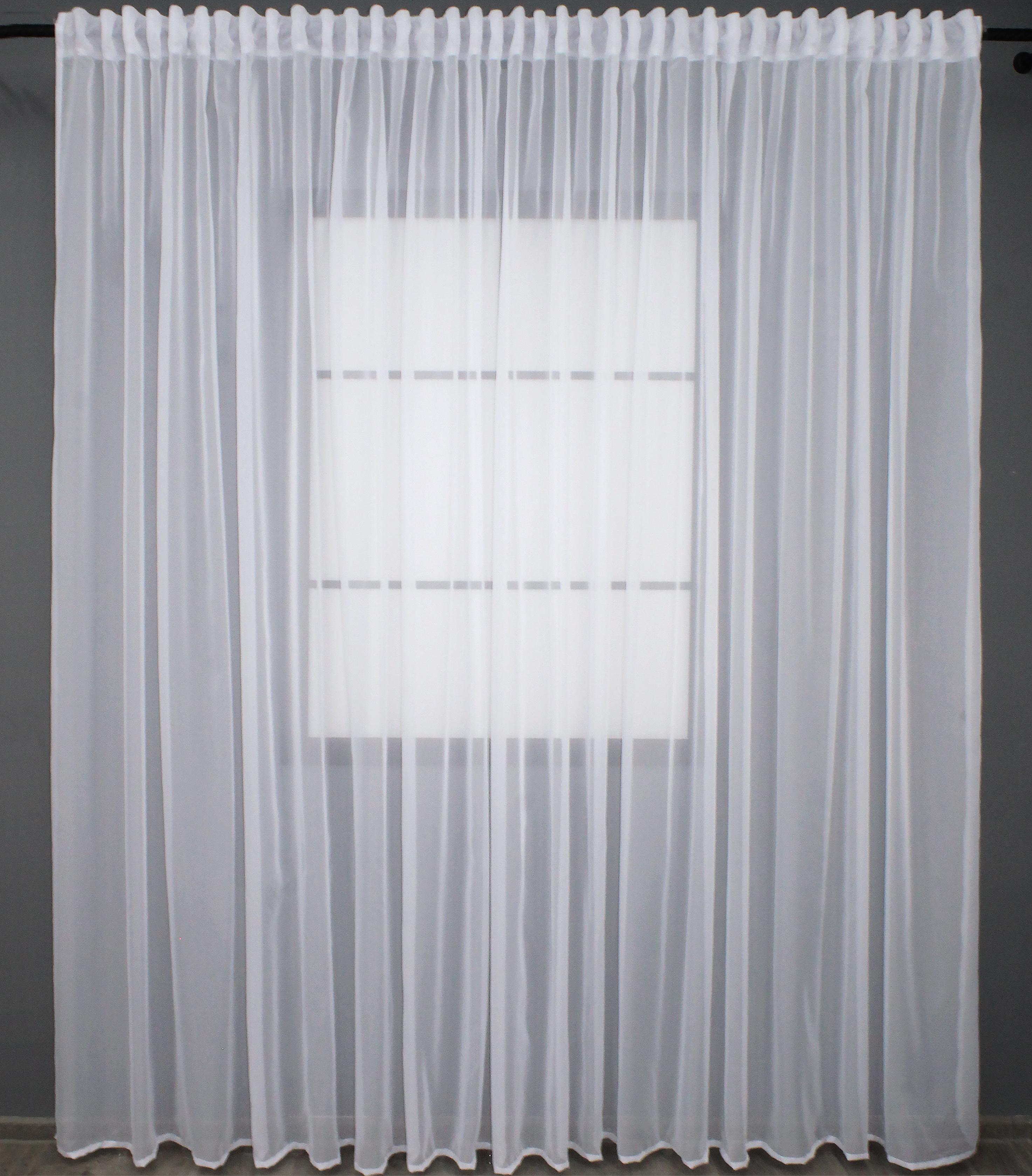 Тюль с тесьмой на трубу VR-Textil н101 шифон однотонный 600х270 см Белый (44-008)