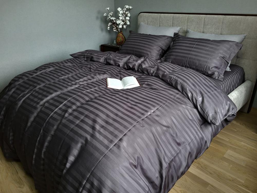 Комплект постельного белья PREMIUM Stripe сатин 2/2 см семейный Royal gray (2106453174)