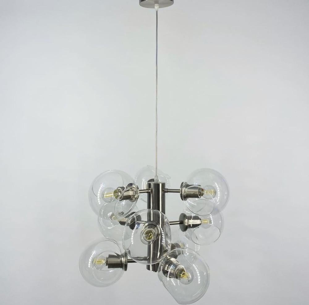 Люстра ексклюзивна в трендовому кольорі корпусу Satin Nickel на 9 прозорих плафонів Cатин/Нікель (MD9050-9)