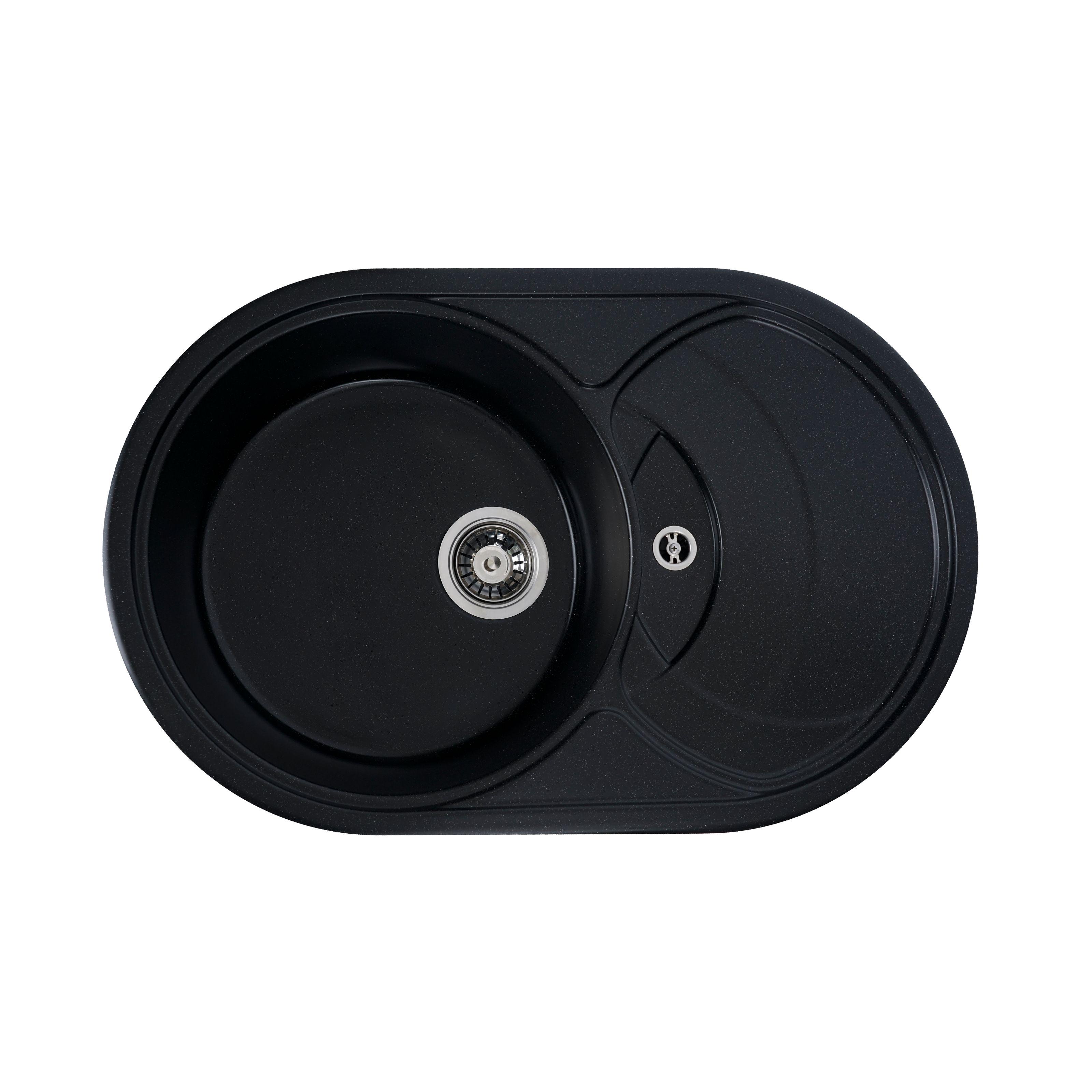 Мийка кухонна Platinum PLS-A24903 гранітна овальна 770x500 мм Чорний (152273)