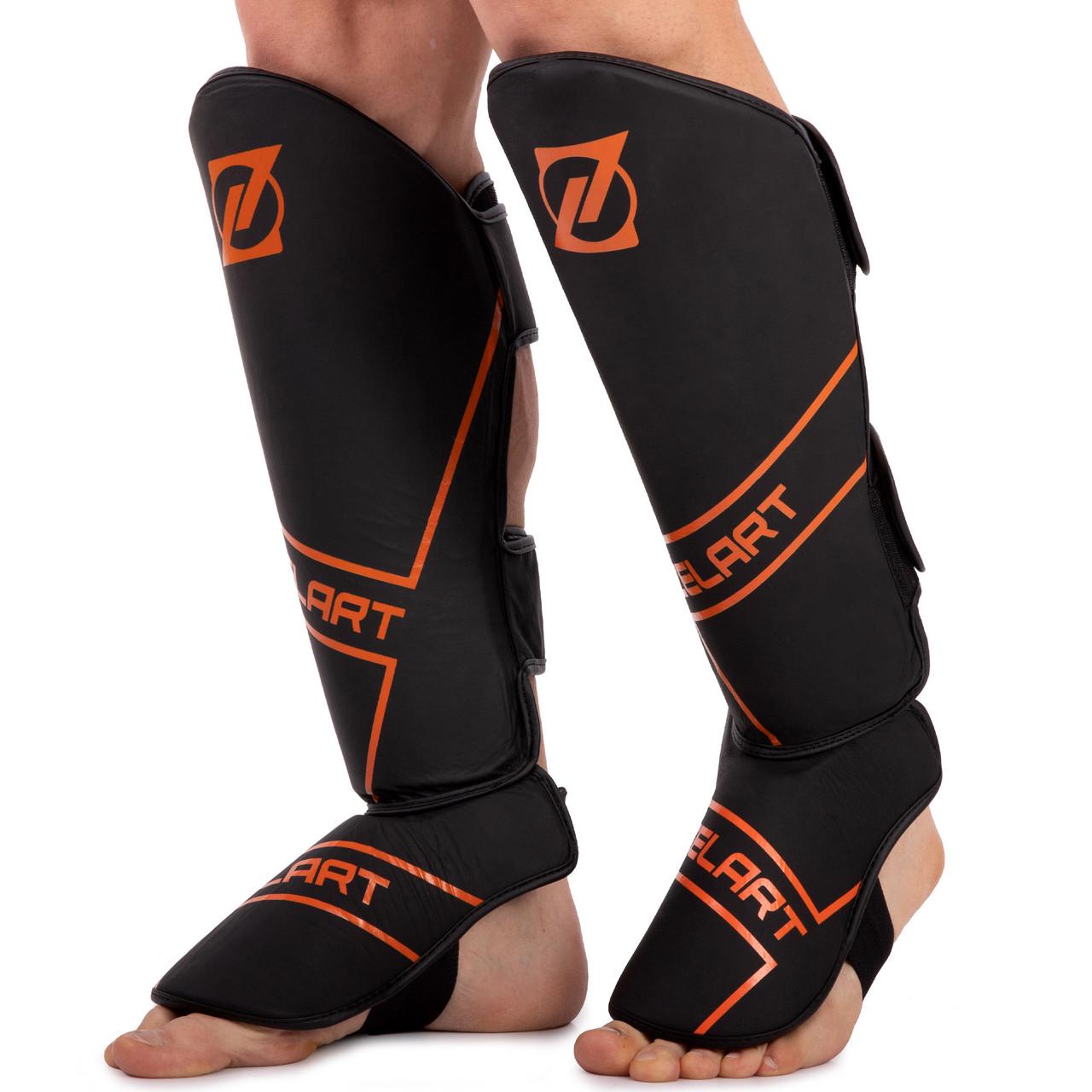 Защита голени и стопы Zelart кожа S Черно-оранжевый (VL-3152)