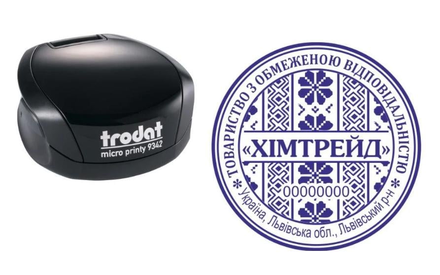 Печатка ТОВ на кишеньковому оснащенні Trodat Micro Printy 9342 d 42 мм Чорний (ТОВ13/9342/B)