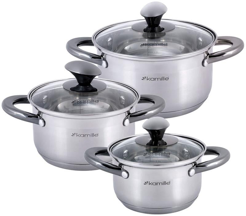Набір каструль Kamille Groningen 3 шт. 1/1,5/2 л з нержавіючої сталі з 5-шаровим індукційним дном (KM-4926) Набір каструль Kamille Groningen 3 шт. 1/1,5/2 л з нержавіючої сталі з 5-шаровим індукційним дном (KM-4926)