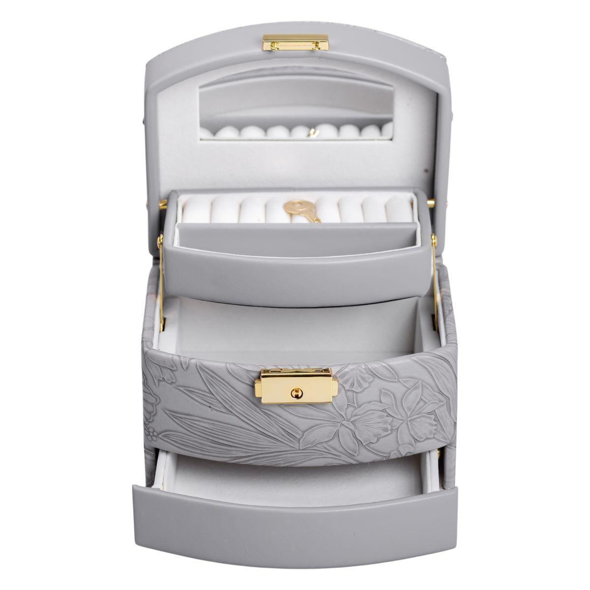 Ящик для украшений из экокожи 3 яруса с замком (HP-5-23G)