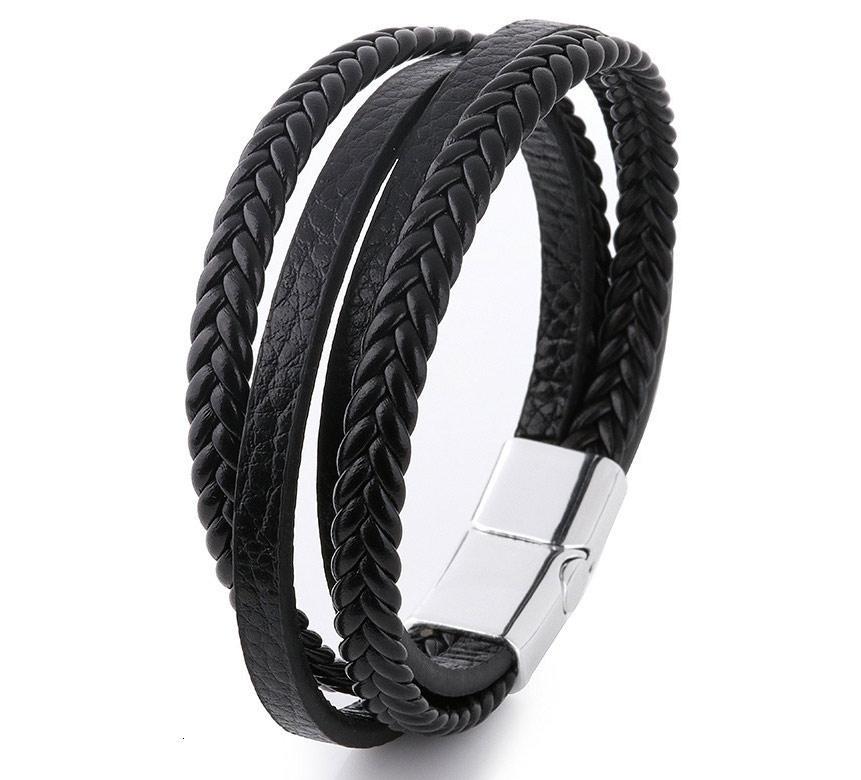 Браслет мужской кожаный Primo Rope 20,5 с магнитной застежкой Silver (572064629)