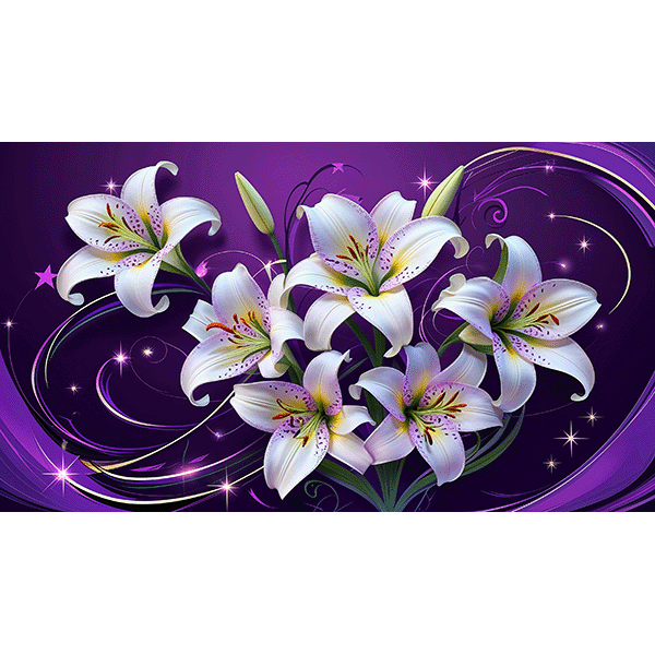 Фотошпалери флізелінові у вітальню Лілія на фіолетовому фоні 3D 100х100 см (619)