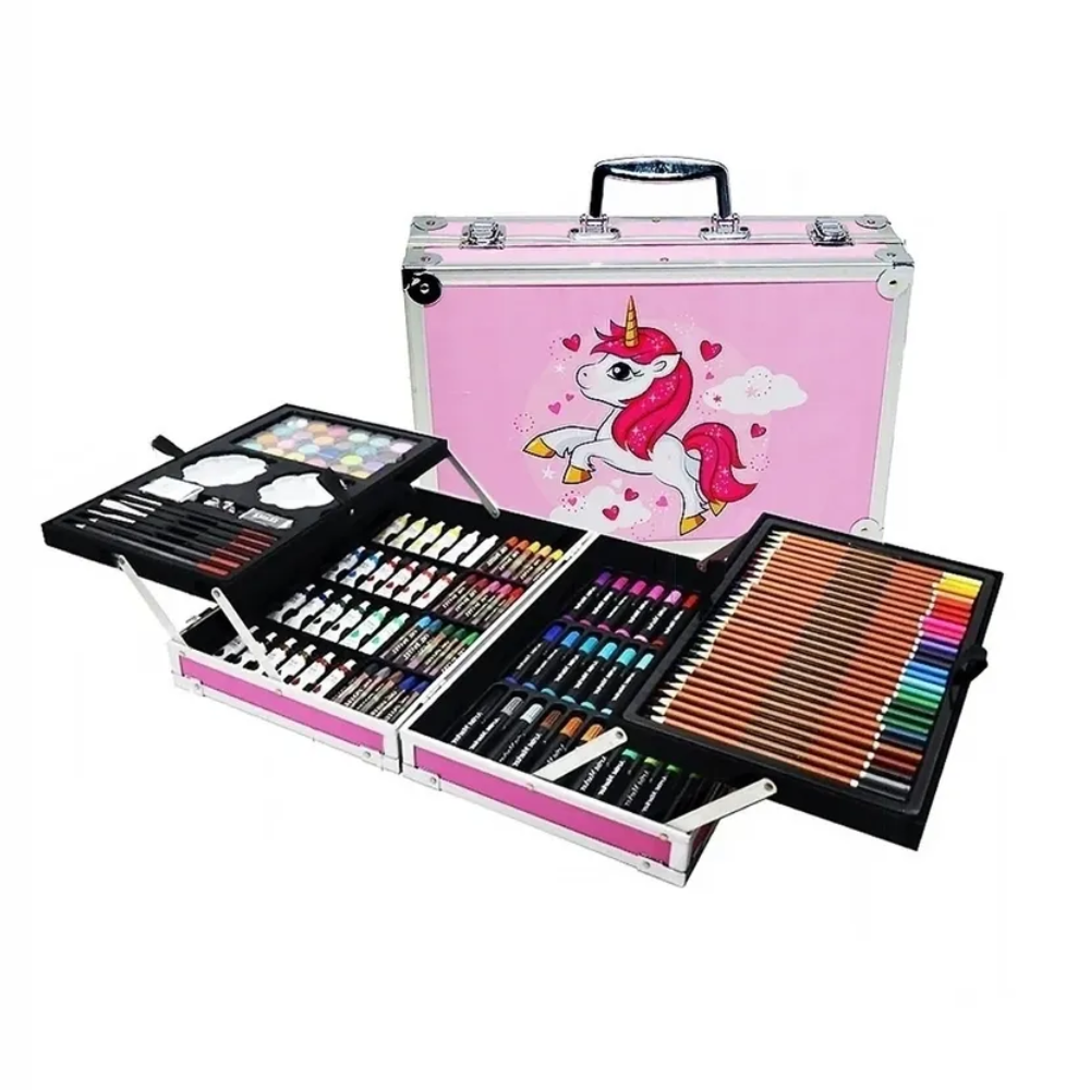 Набор для рисования и творчества для девочек чемодан 145 предметов в кейсе Розовый (0604)