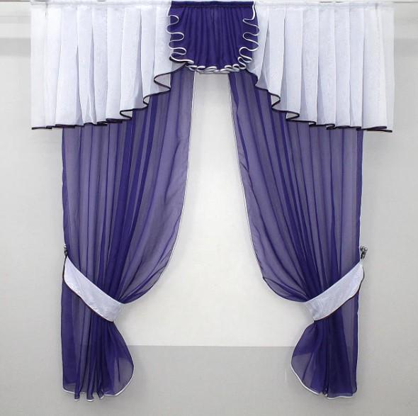 Изысканная занавеска на кухню/балкон шифон 150х170 см Фиолетовый/Белый (103к)