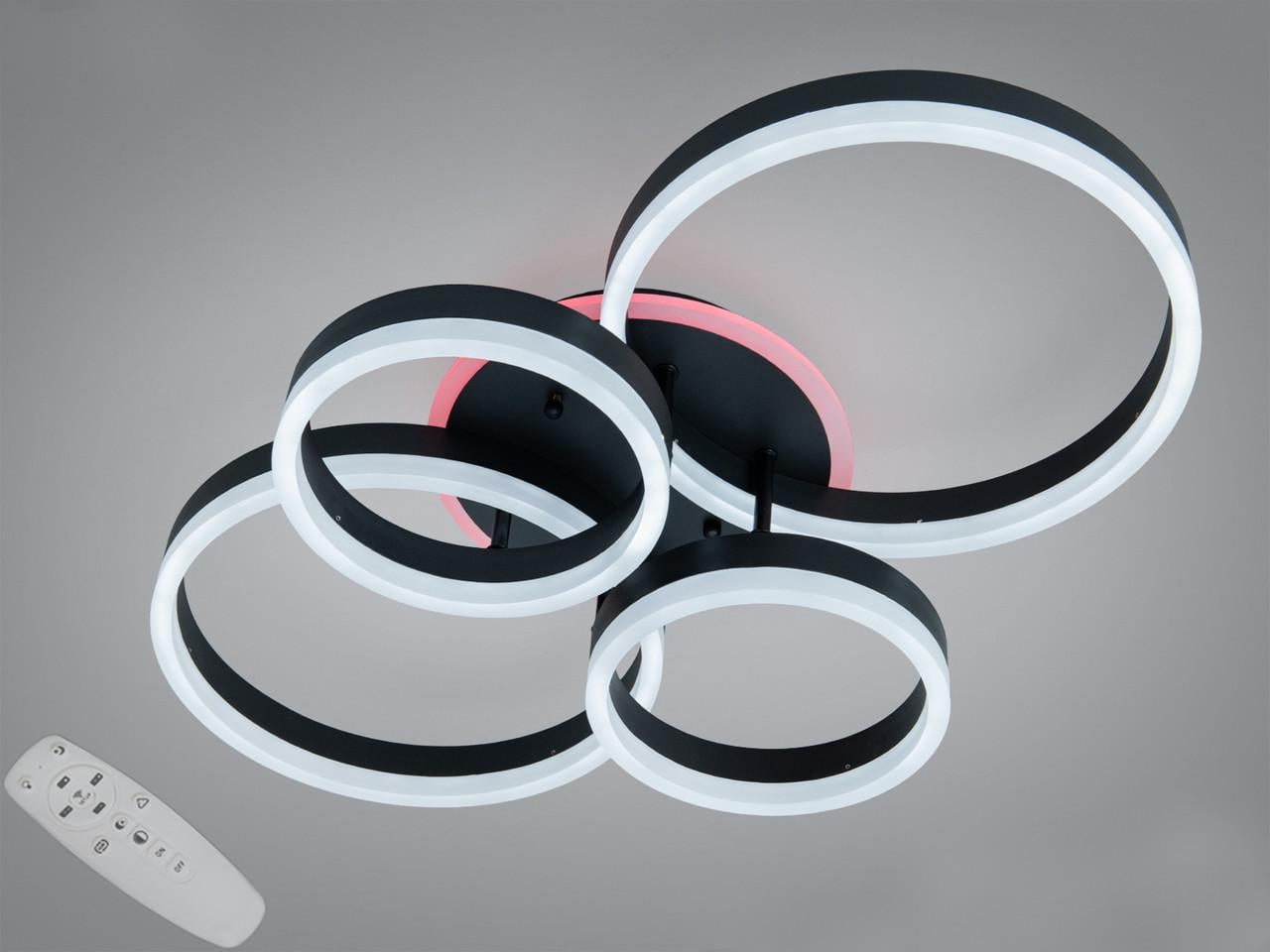 Светодиодная люстра для гостиной Diasha Rings 2542BK LED 3color dimmer с пультом и диммером Черный (2941179593)