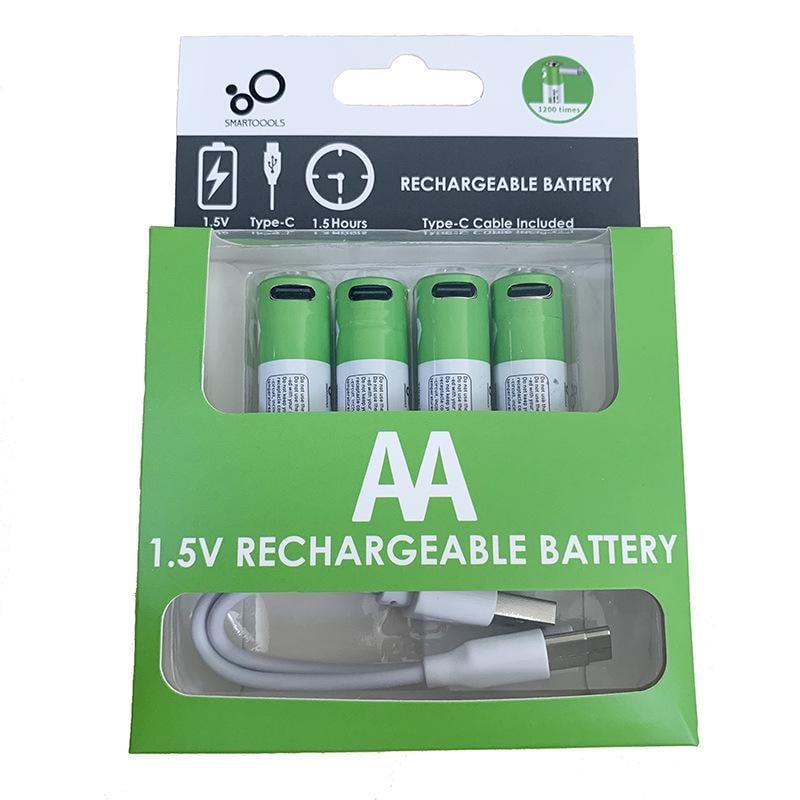 Аккумуляторные батарейки SMARTOOOLS AA Li-ion 750 мВт/ч 1,5 В Type-C 4 шт. (10110)