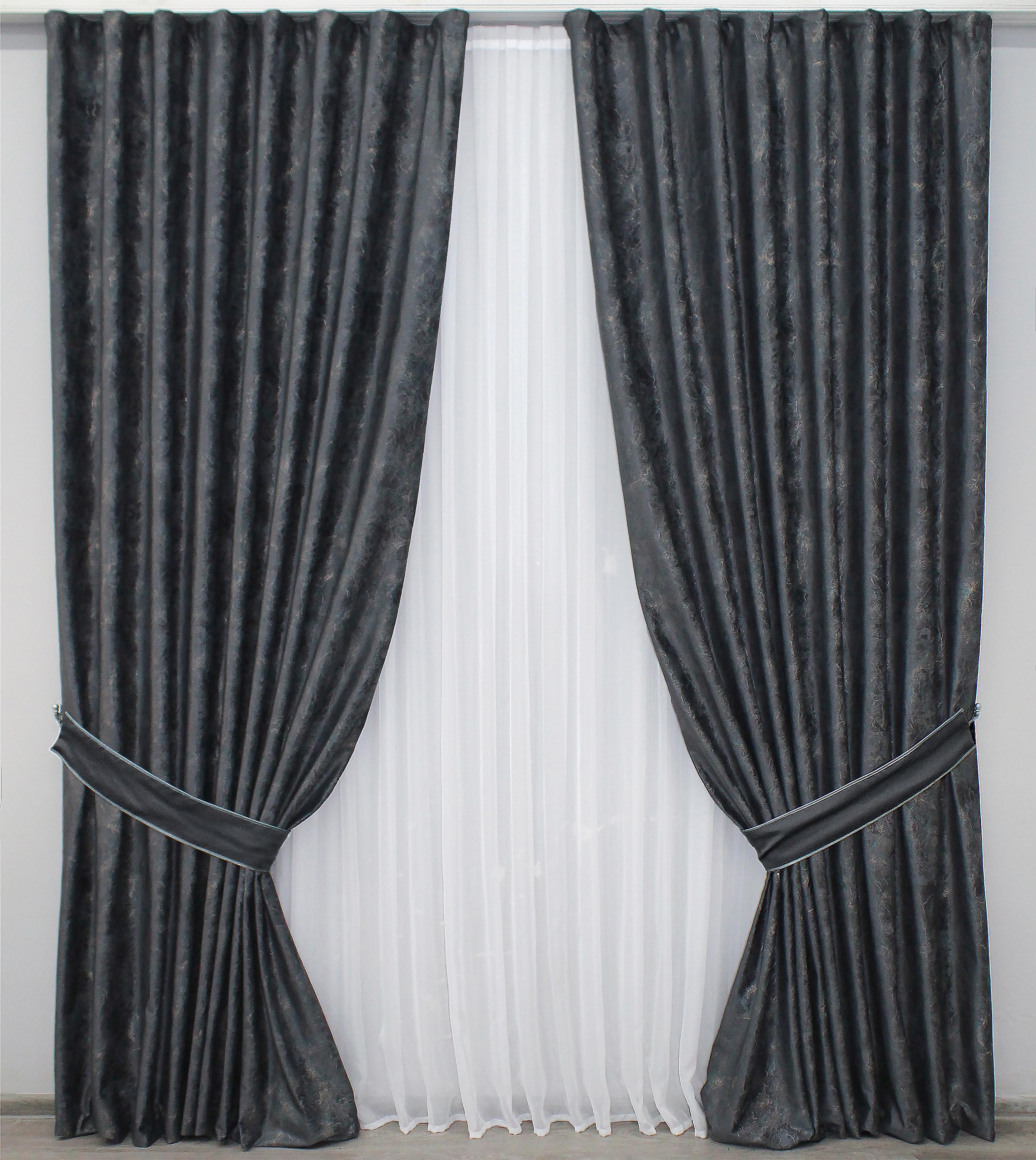 Комплект готовых штор VR-Textil Афина №1298ш 150х290 см 2 шт. Черный с серым (33-0196)
