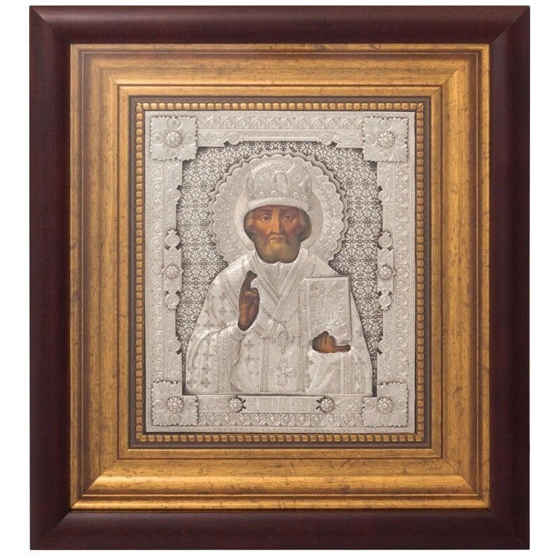 Ікона Святий Миколай Чудотворець зі срібла 27х24см (0103017013)