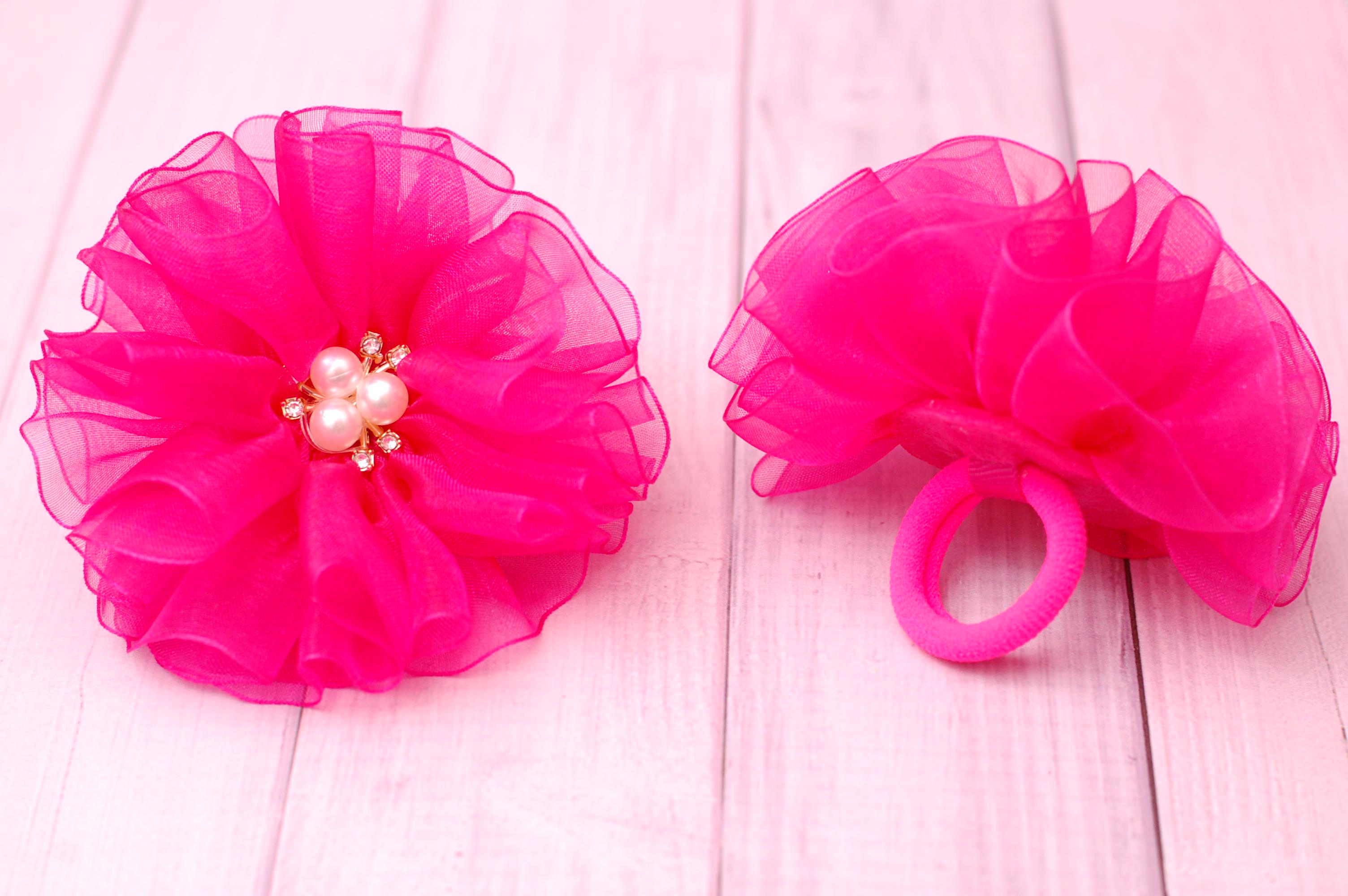 Банты на резинке для волос с жемчугом и стразами 2 шт. Малиновый (879об) - фото 2