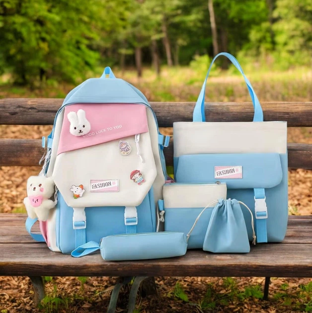 Рюкзак школьный для девочки Fashion/Rabbit 5в1 Бирюзовый