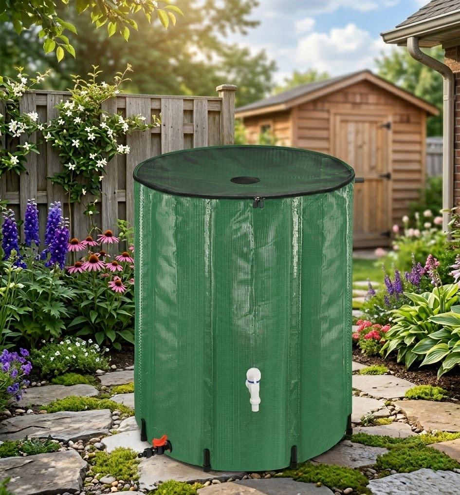 Садовая бочка для полива и для сбора дождевой воды 100 л с краном складная с фильтром и сливным клапаном