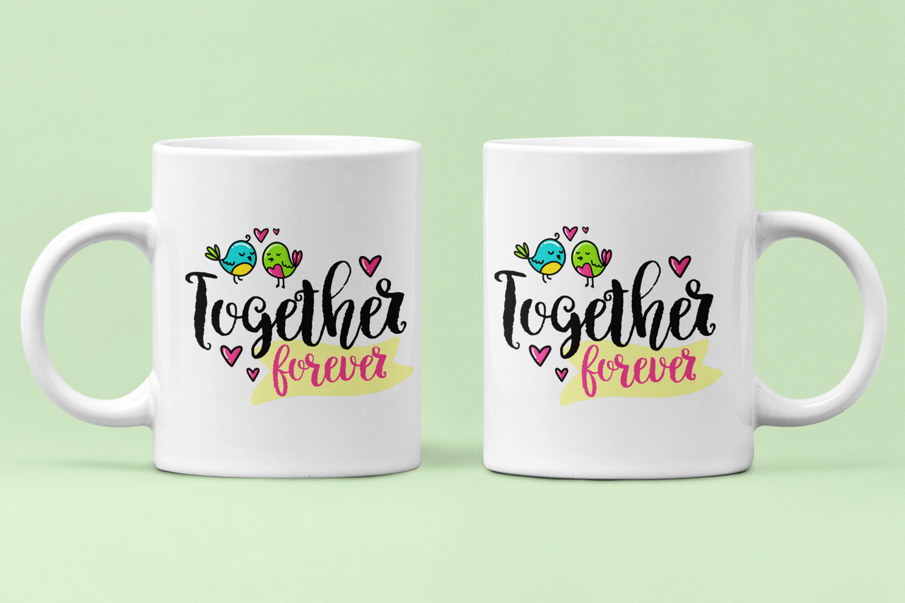 Чашки парные "Together forever" птички для влюбленных 330 мл Белый (ВЛ216Ч)
