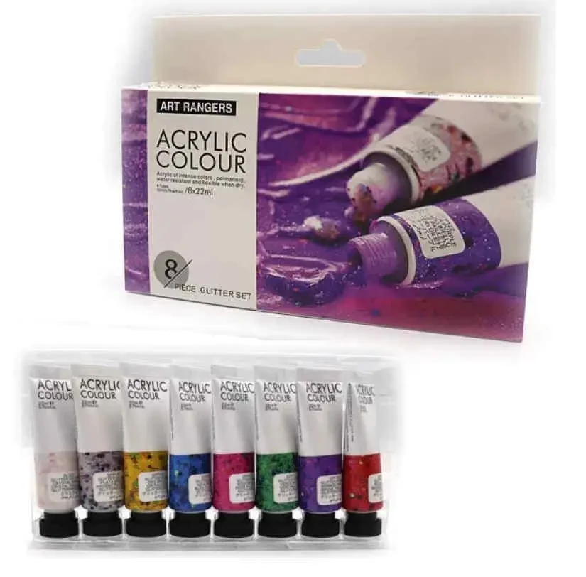 Акриловые краски ART RANGER глиттер 8 цветов по 22 мл