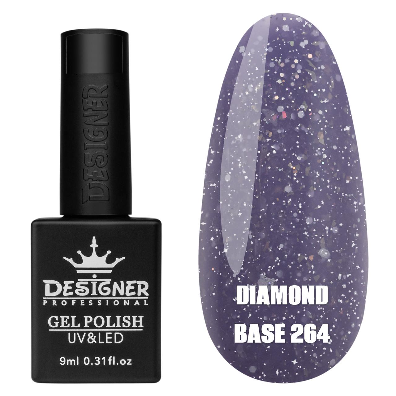 Цветная база с блестками Diamond base Дизайнер для ногтей с небольшим светоотражающим эффектом 9 мл 264